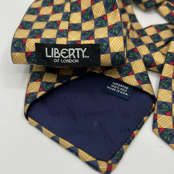 Liberty of London Yellow and Blue floral Silk Tie - Picture 3 of 4
